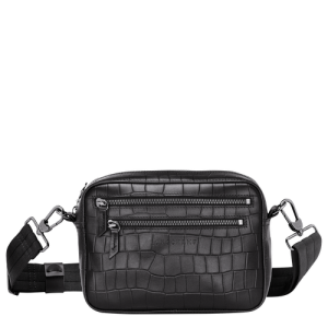 Crossbody Kabelka Longchamp Croco Block Kozene Panske Čierne | GNPIFO659