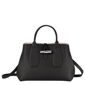 Kabelky Longchamp Roseau M Kozene Damske Čierne | NYLUMZ058