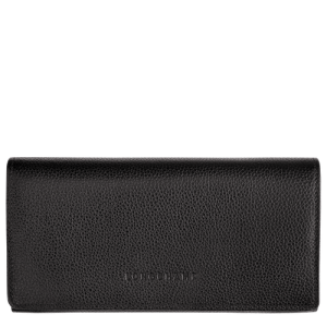 Penazenky Longchamp Long continental Le Foulonné Kozene Damske Čierne | RVXTUS819